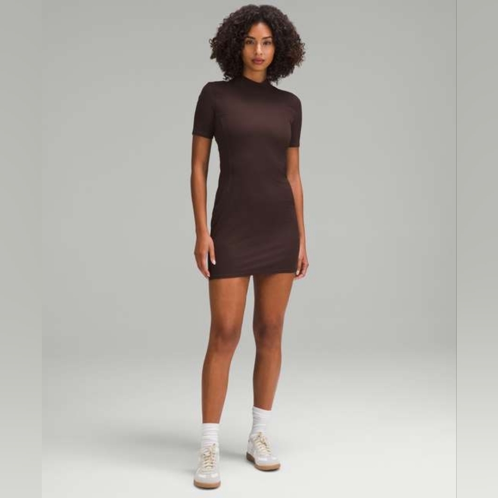 Lululemon All Aligned Ribbed Short-Sleeve Bodycon Dress Espresso Size 4